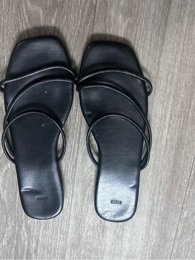 SHEIN Black Strappy Square-Toe Slide Sandals